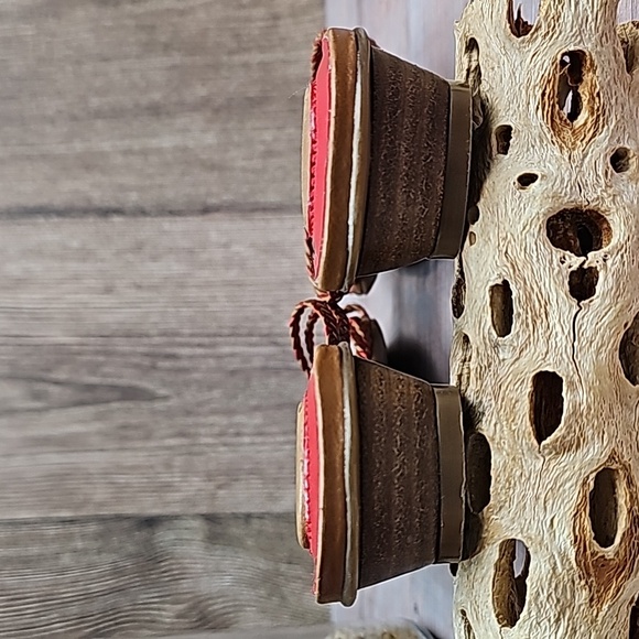 NICKLES RED AND BROWN BRAIDED LEATHER SANDALS - Picture 6 of 13